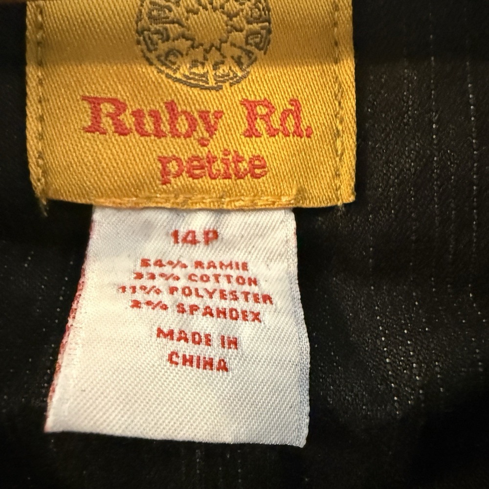 Ruby Rd Womens 14P Petite Stretch Black Denim Jacket Ruffled Bling 3/4 Sleeve - Picture 2 of 6